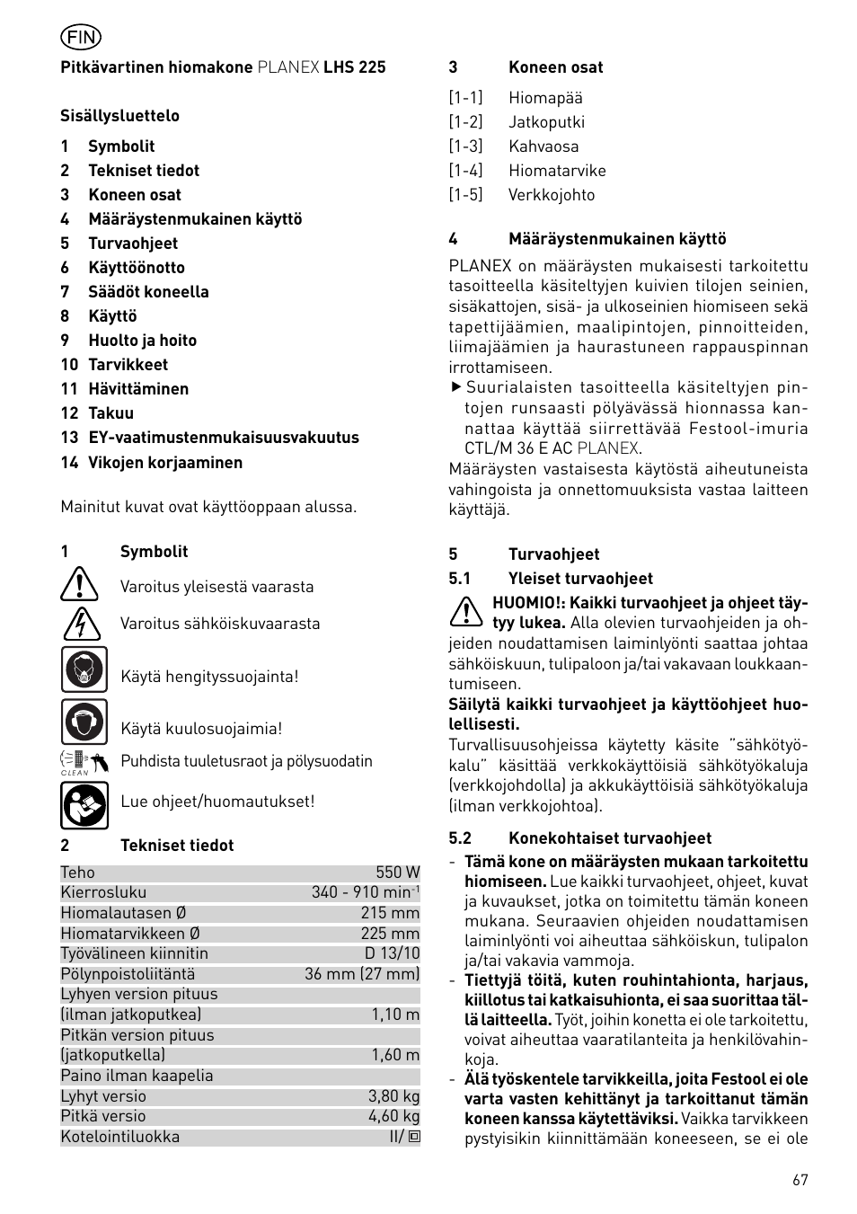 Festool PLANEX LHS 225 EQ User Manual | Page 67 / 126