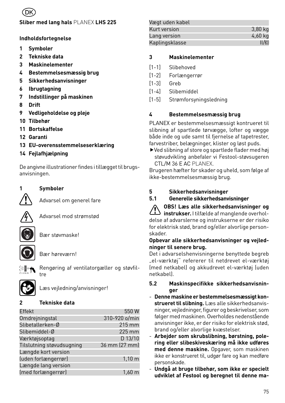 Festool PLANEX LHS 225 EQ User Manual | Page 75 / 126