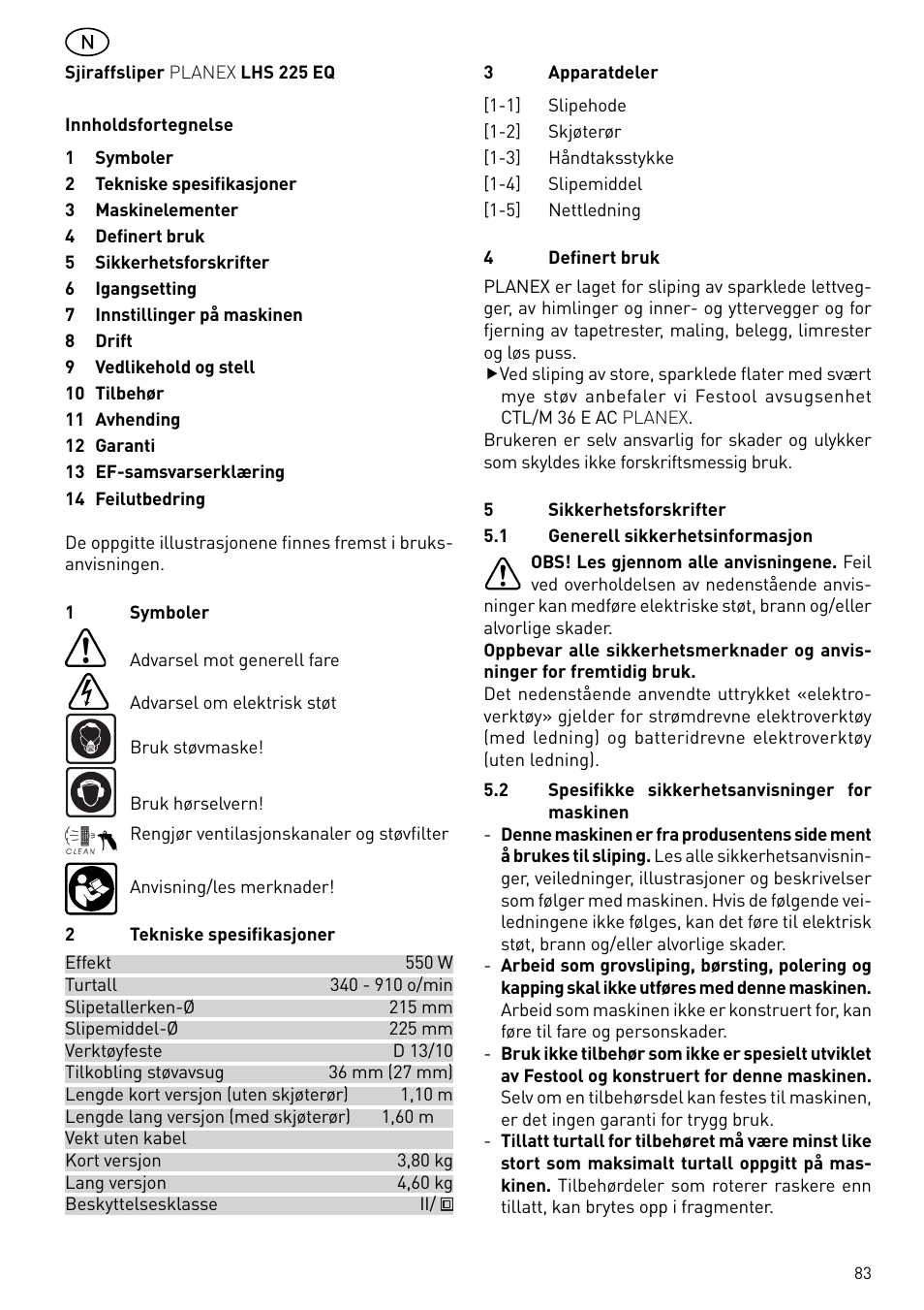 Festool PLANEX LHS 225 EQ User Manual | Page 83 / 126