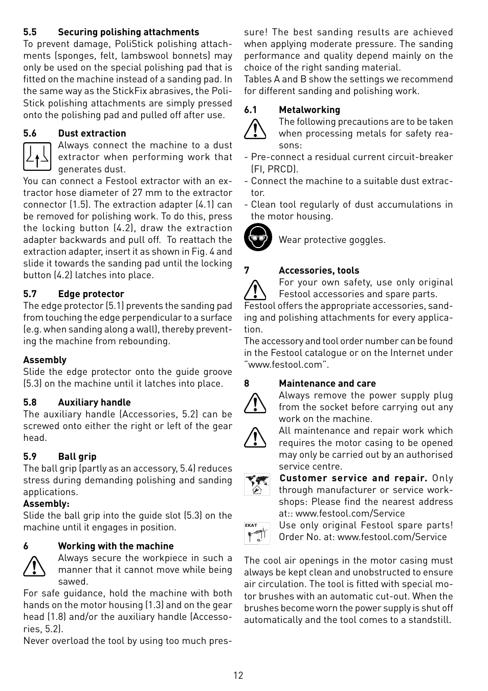 Festool RO 150 FEQ-FE User Manual | Page 12 / 62