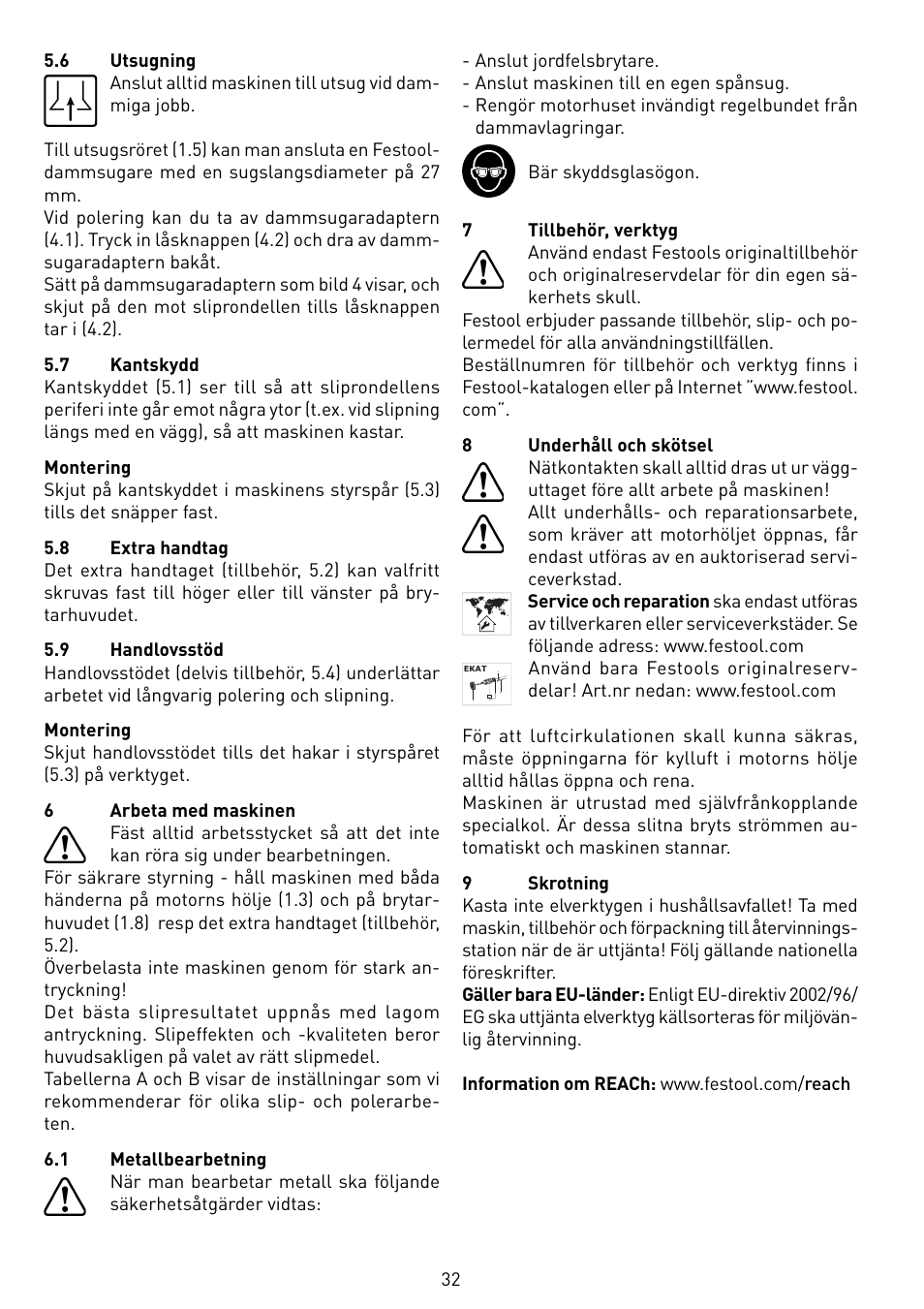 Festool RO 150 FEQ-FE User Manual | Page 32 / 62