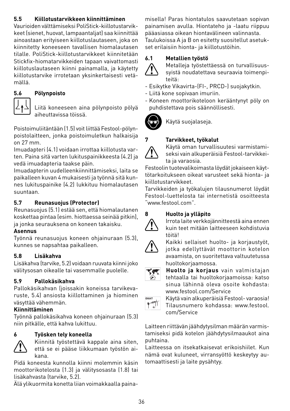 Festool RO 150 FEQ-FE User Manual | Page 36 / 62