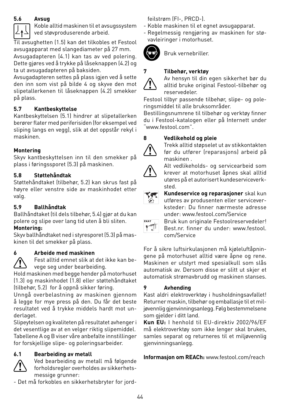 Festool RO 150 FEQ-FE User Manual | Page 44 / 62