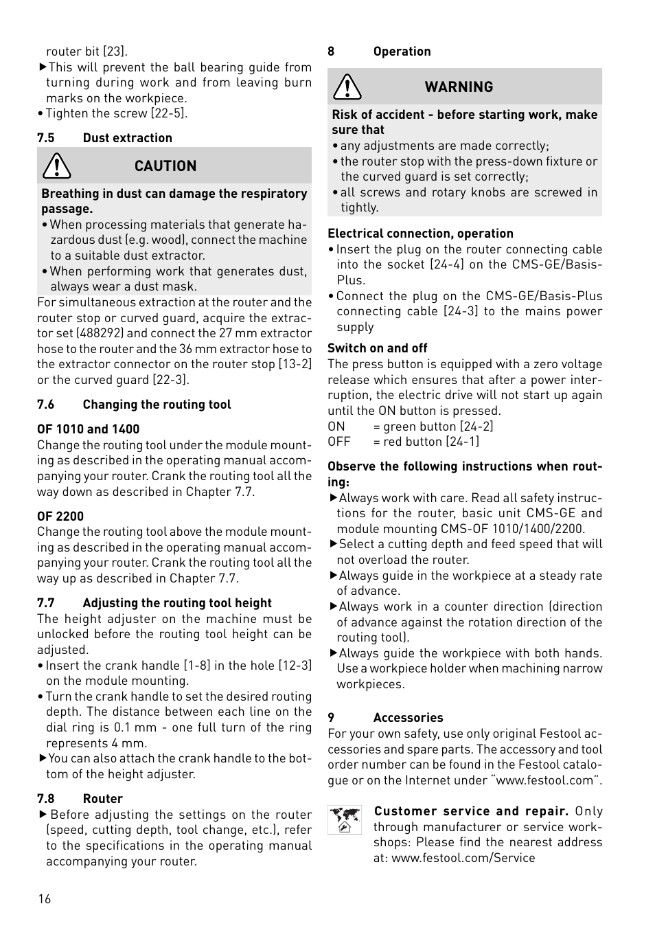 Festool CMS-OF User Manual | Page 16 / 100