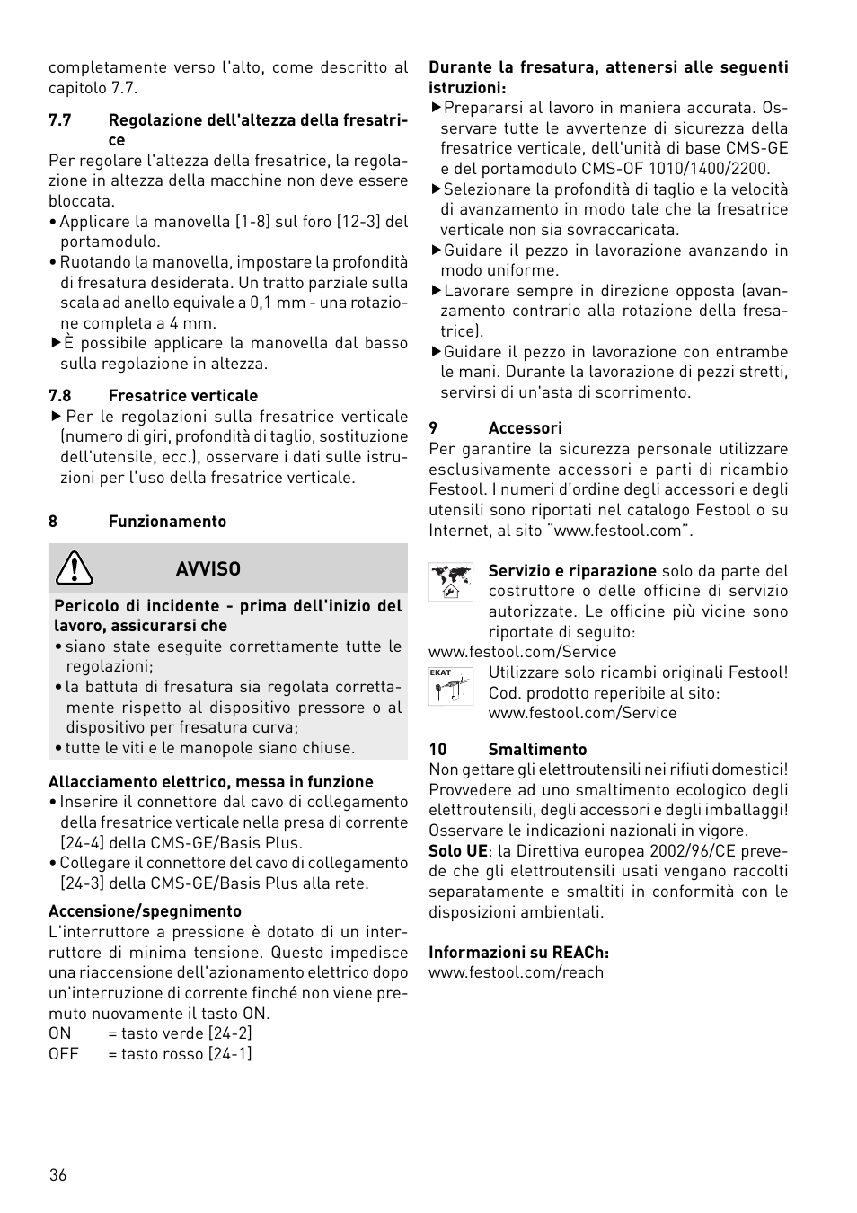 Avviso | Festool CMS-OF User Manual | Page 36 / 100