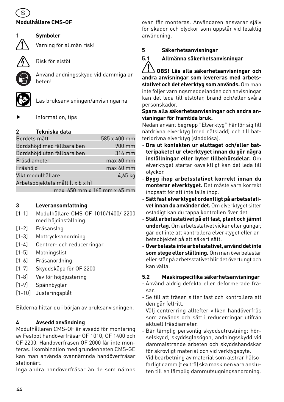 Festool CMS-OF User Manual | Page 44 / 100