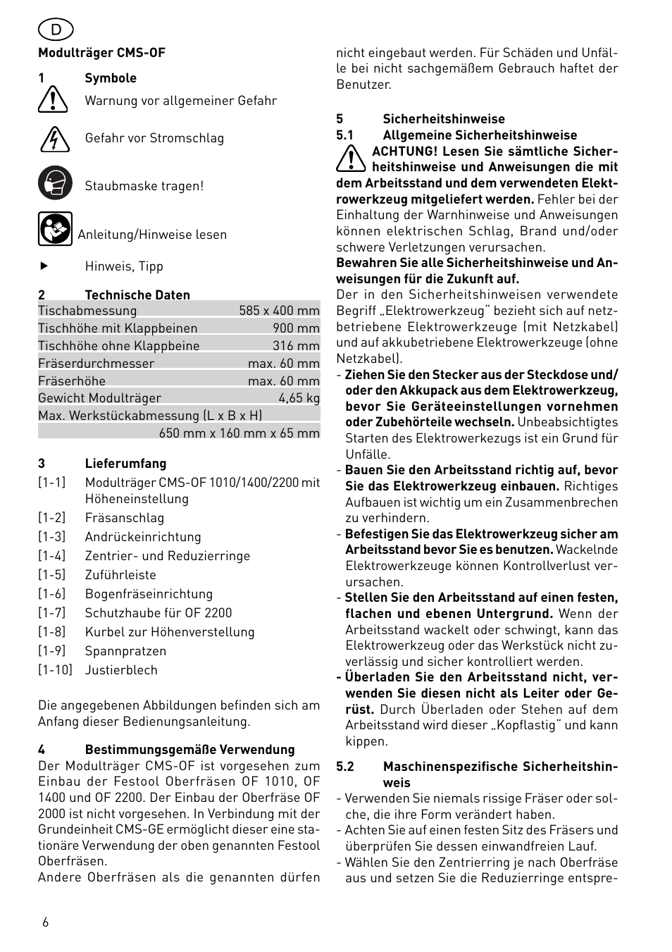 Festool CMS-OF User Manual | Page 6 / 100