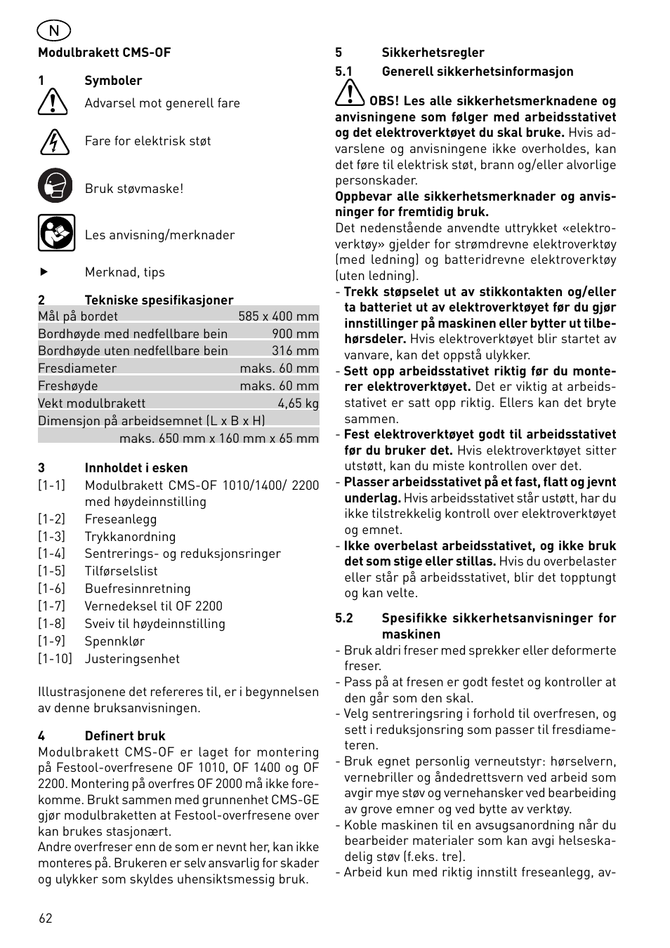 Festool CMS-OF User Manual | Page 62 / 100