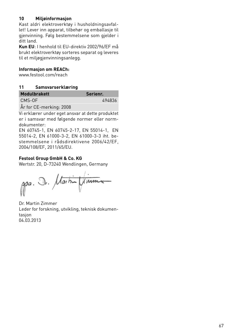 Festool CMS-OF User Manual | Page 67 / 100