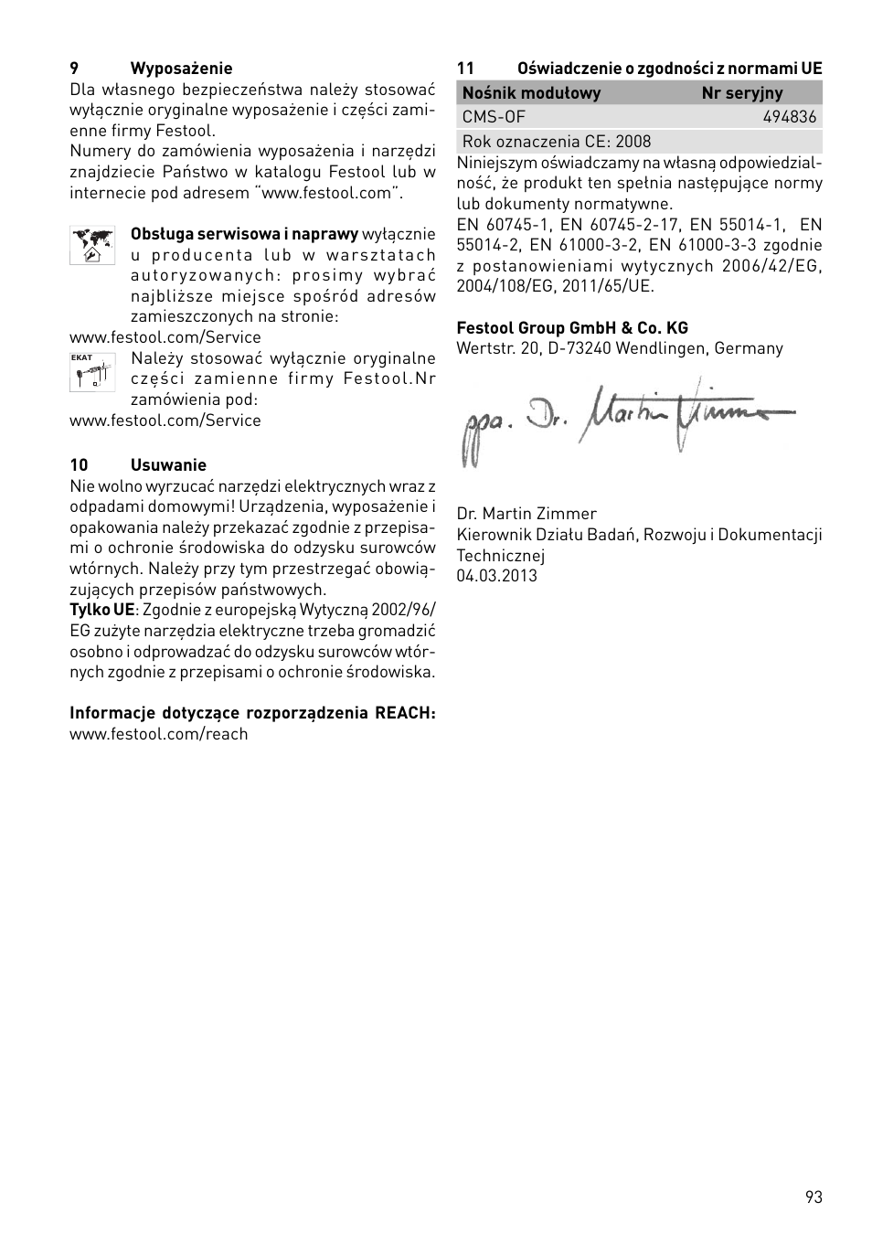 Festool CMS-OF User Manual | Page 93 / 100