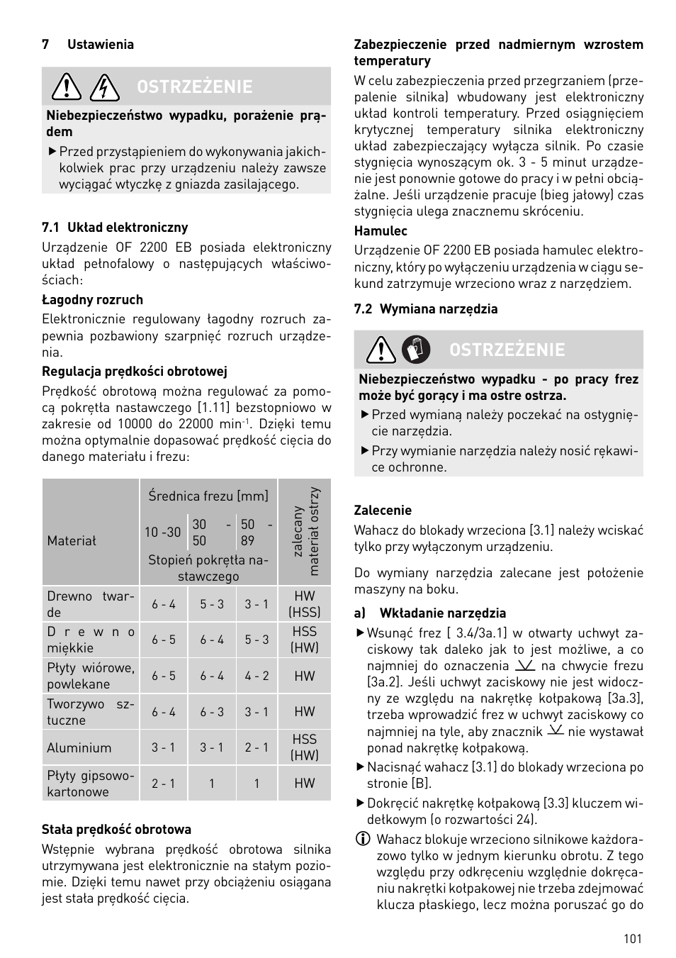 Ostrzeżenie | Festool OF 2200 EB User Manual | Page 101 / 116