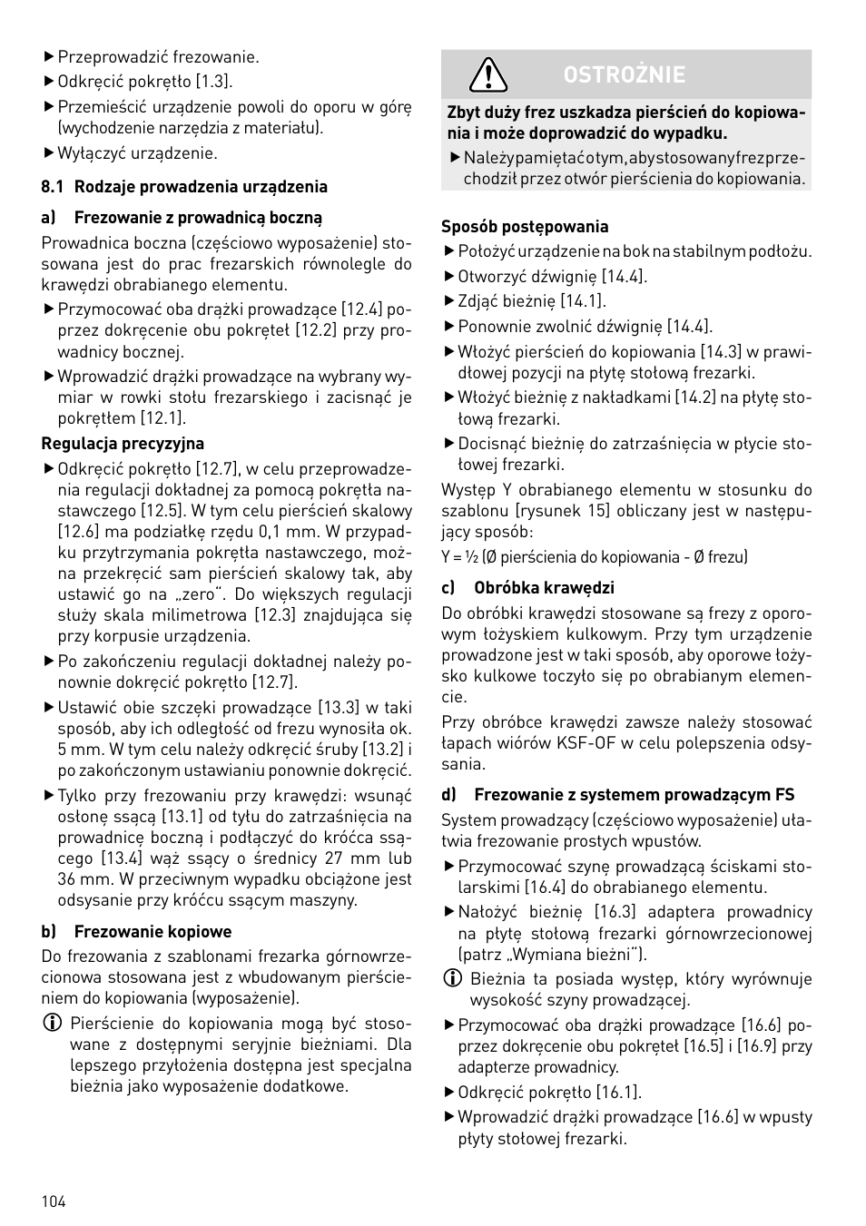 Ostrożnie | Festool OF 2200 EB User Manual | Page 104 / 116