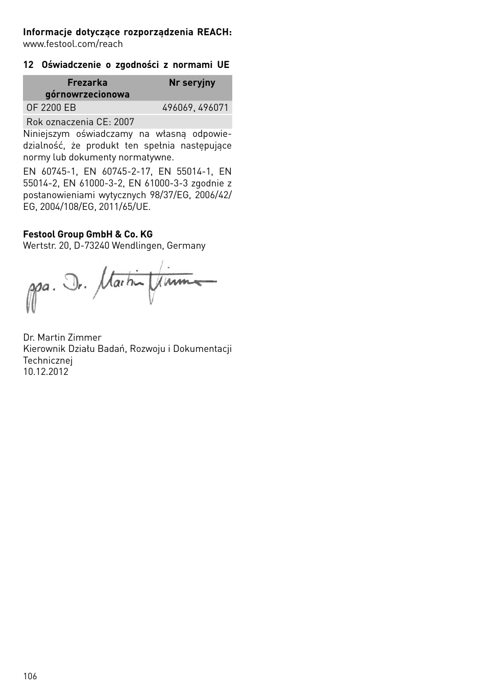 Festool OF 2200 EB User Manual | Page 106 / 116