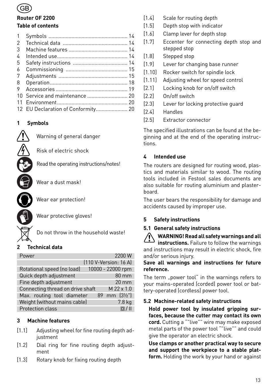 Festool OF 2200 EB User Manual | Page 13 / 116