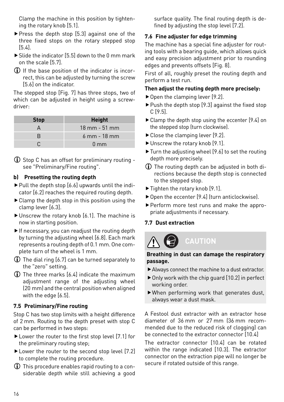 Caution | Festool OF 2200 EB User Manual | Page 16 / 116
