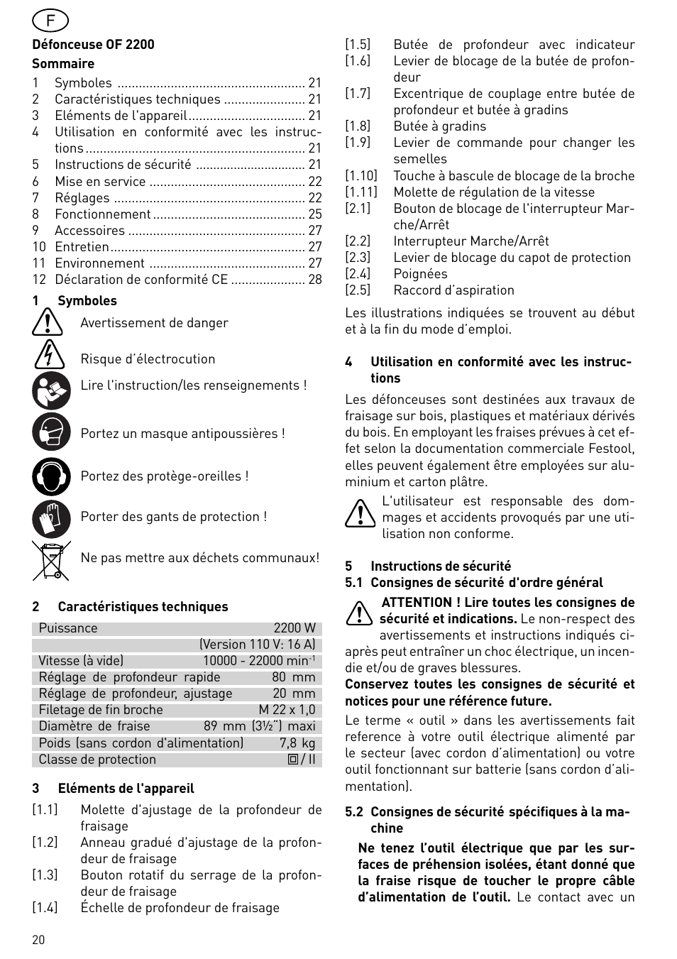 Festool OF 2200 EB User Manual | Page 20 / 116