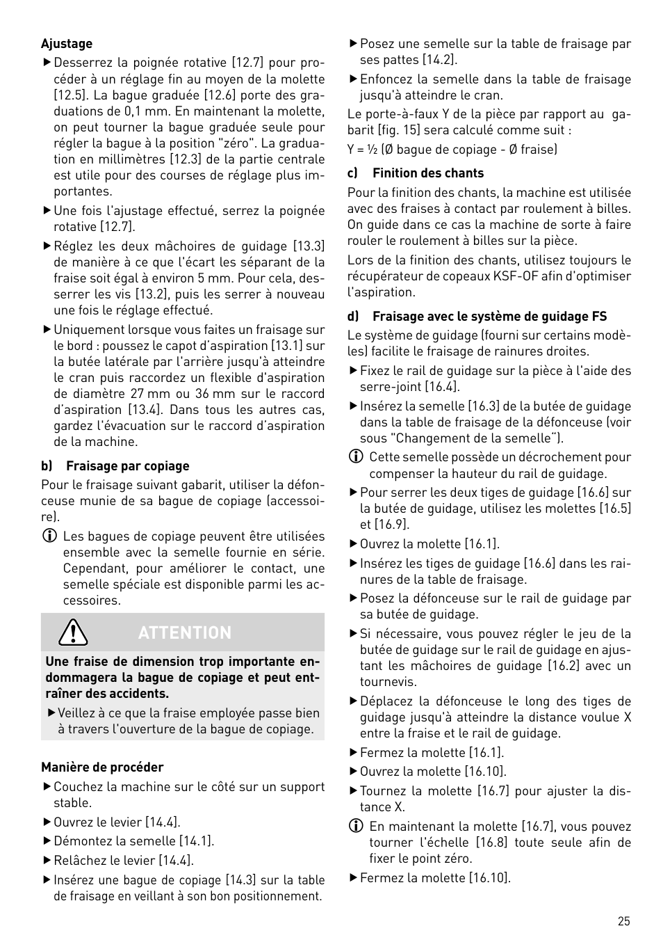 Attention | Festool OF 2200 EB User Manual | Page 25 / 116