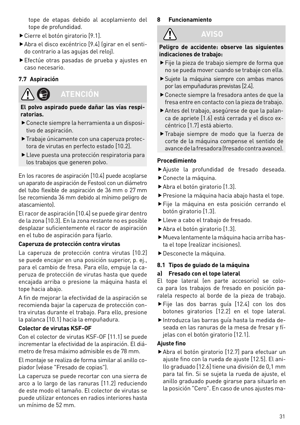 Atención, Aviso | Festool OF 2200 EB User Manual | Page 31 / 116