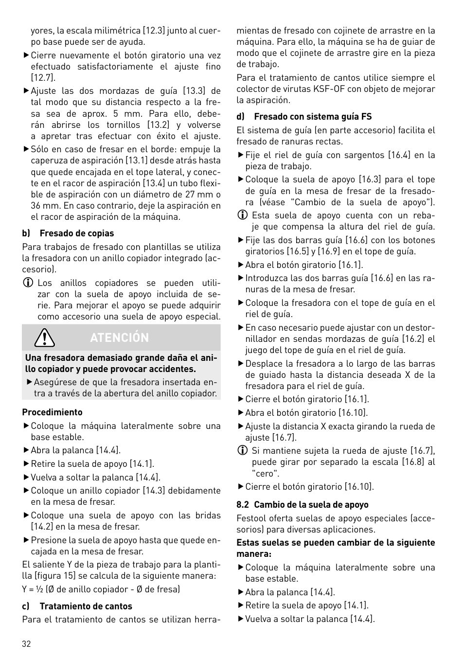 Atención | Festool OF 2200 EB User Manual | Page 32 / 116