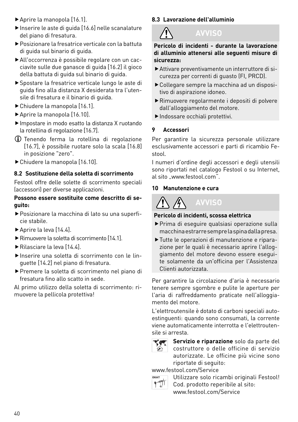 Avviso | Festool OF 2200 EB User Manual | Page 40 / 116