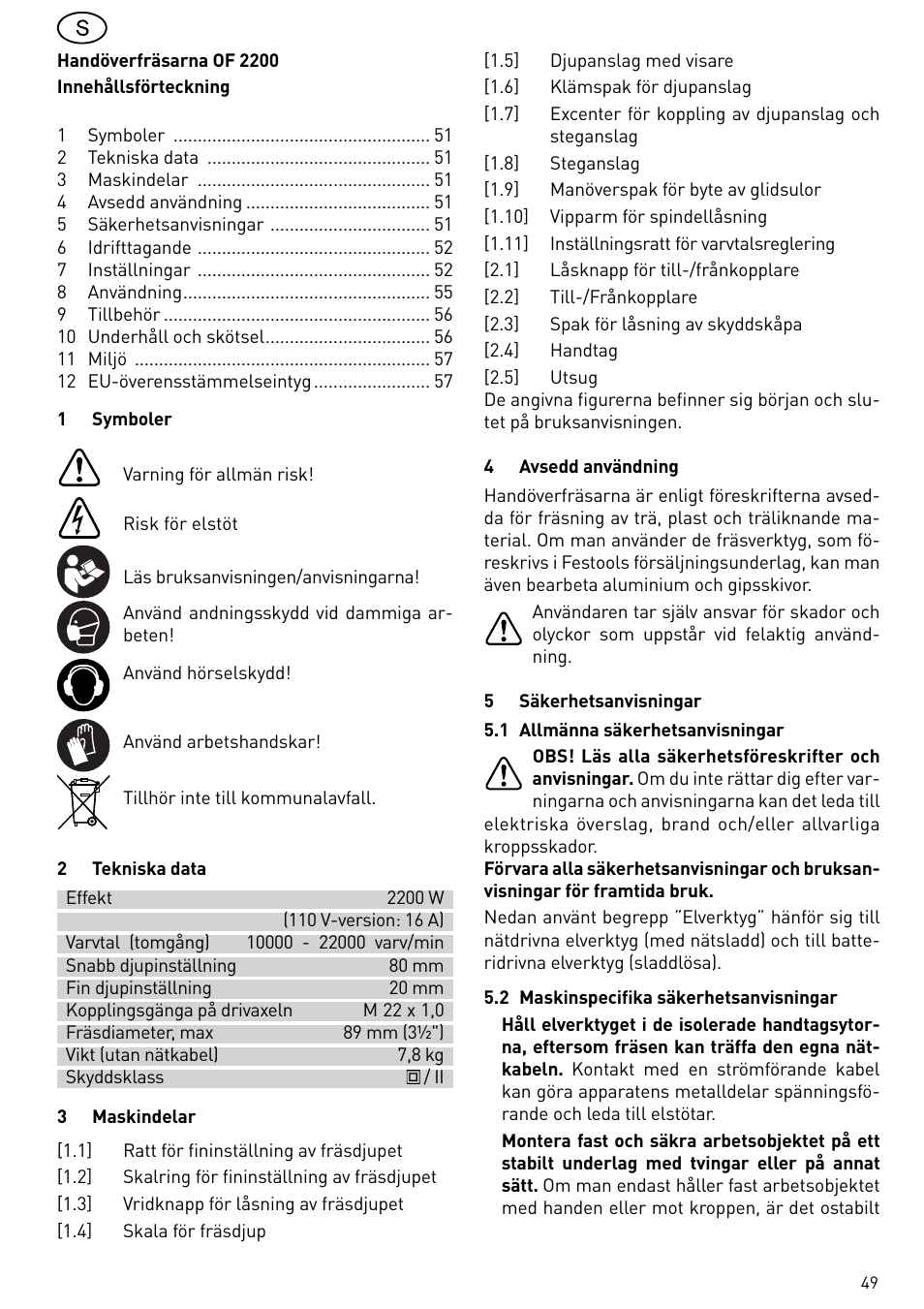 Festool OF 2200 EB User Manual | Page 49 / 116