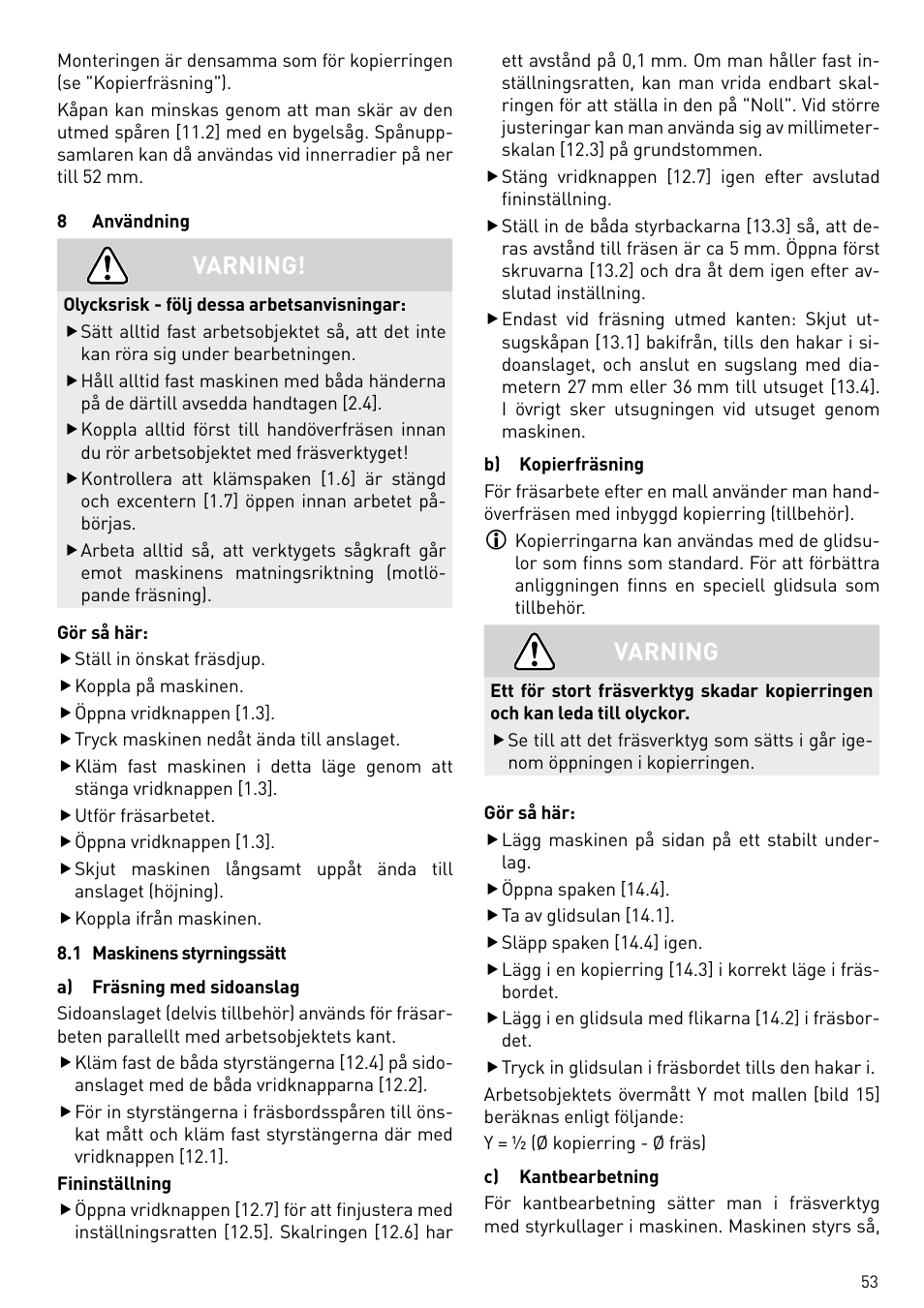 Varning | Festool OF 2200 EB User Manual | Page 53 / 116