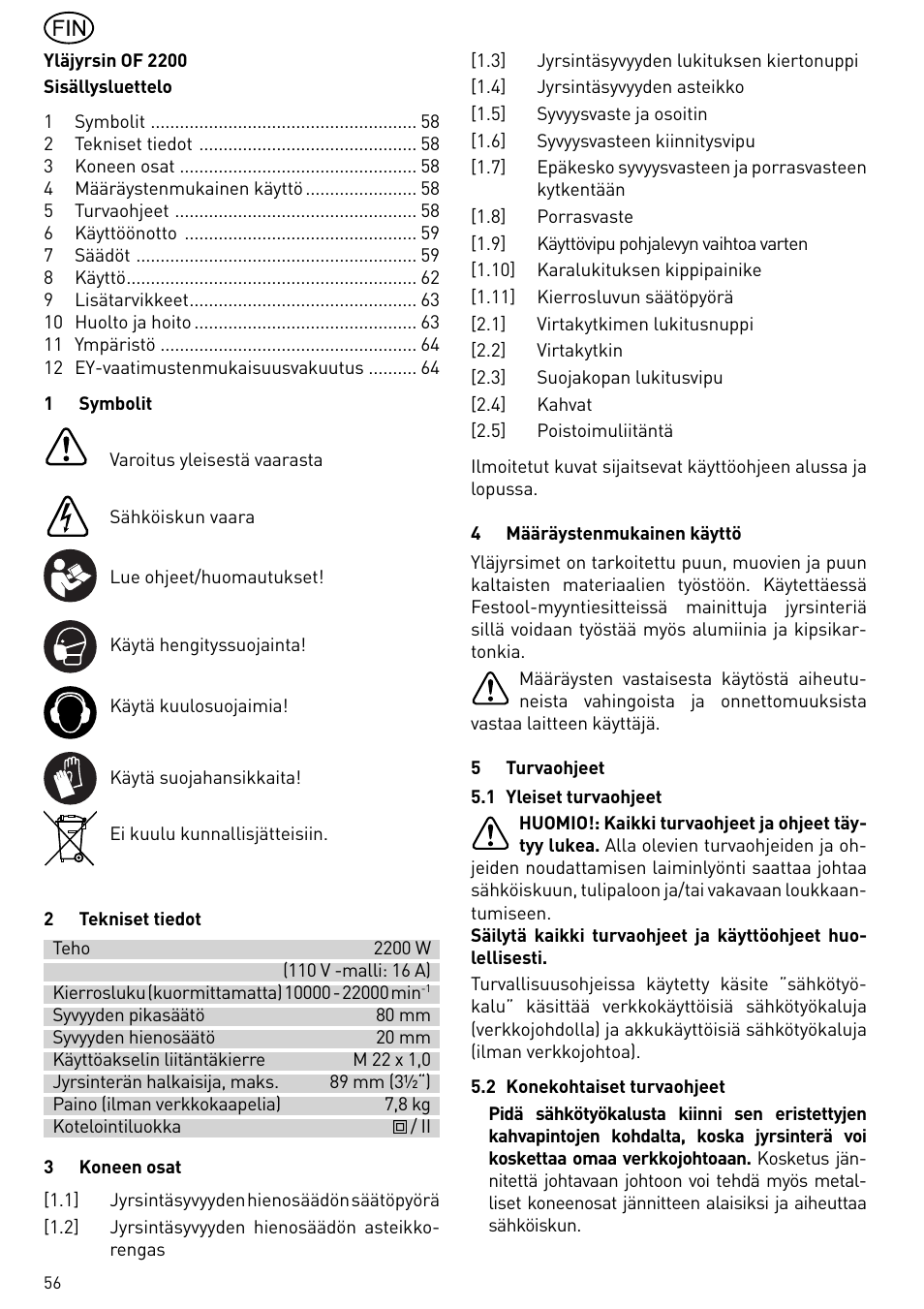 Festool OF 2200 EB User Manual | Page 56 / 116