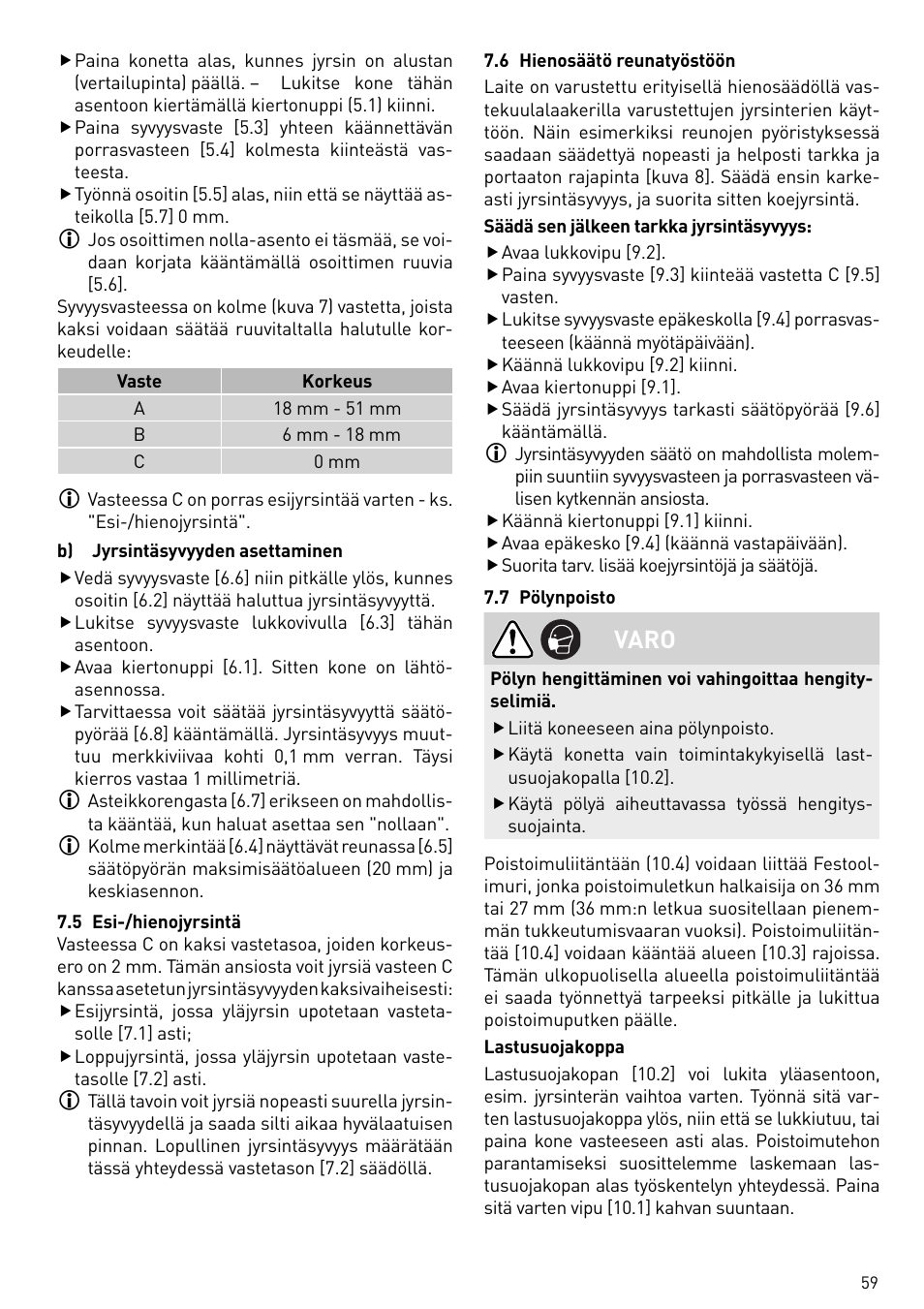 Varo | Festool OF 2200 EB User Manual | Page 59 / 116