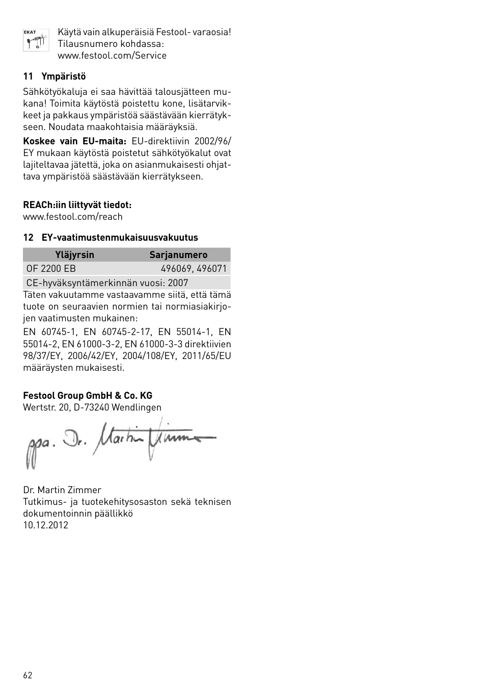 Festool OF 2200 EB User Manual | Page 62 / 116
