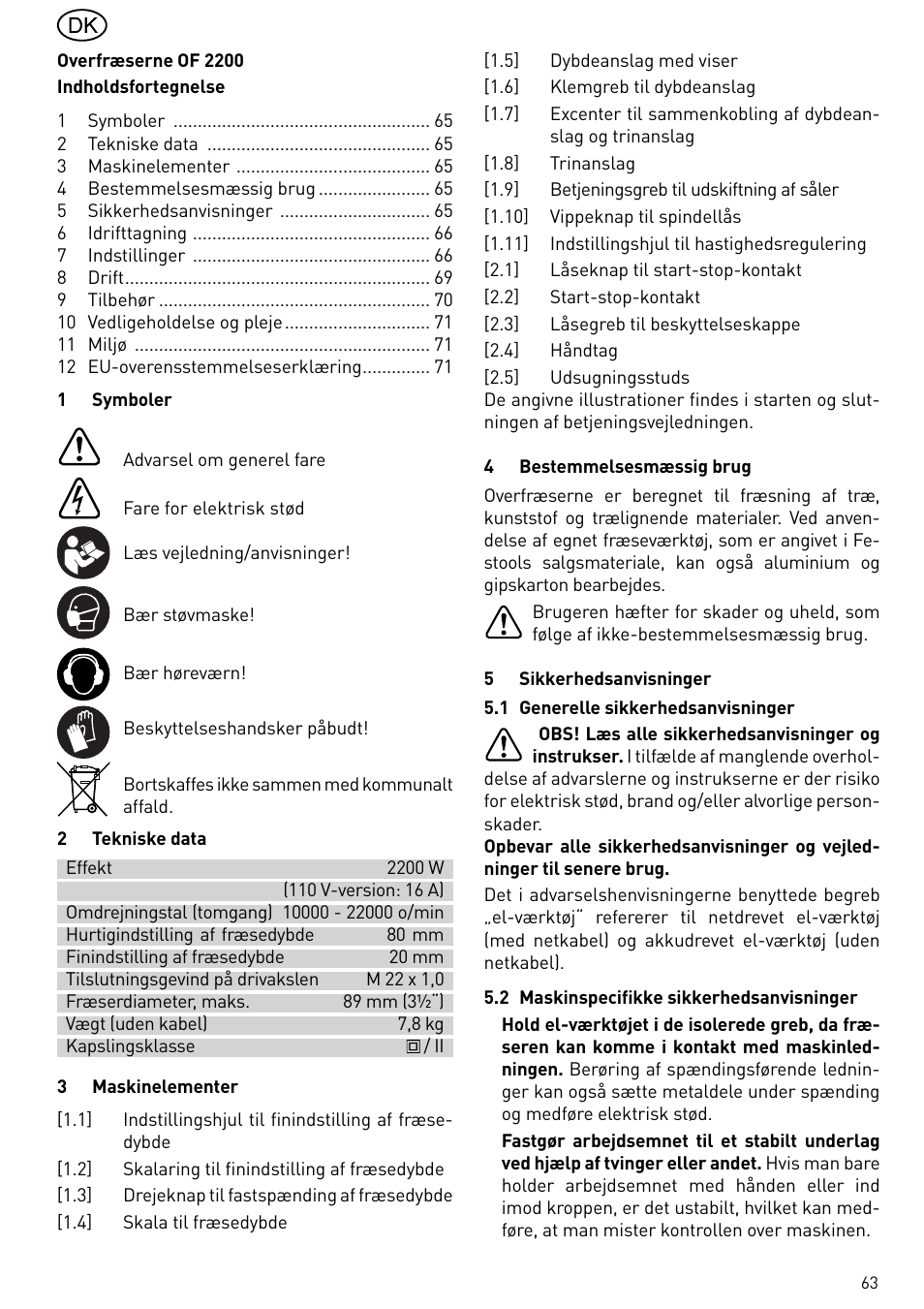 Festool OF 2200 EB User Manual | Page 63 / 116