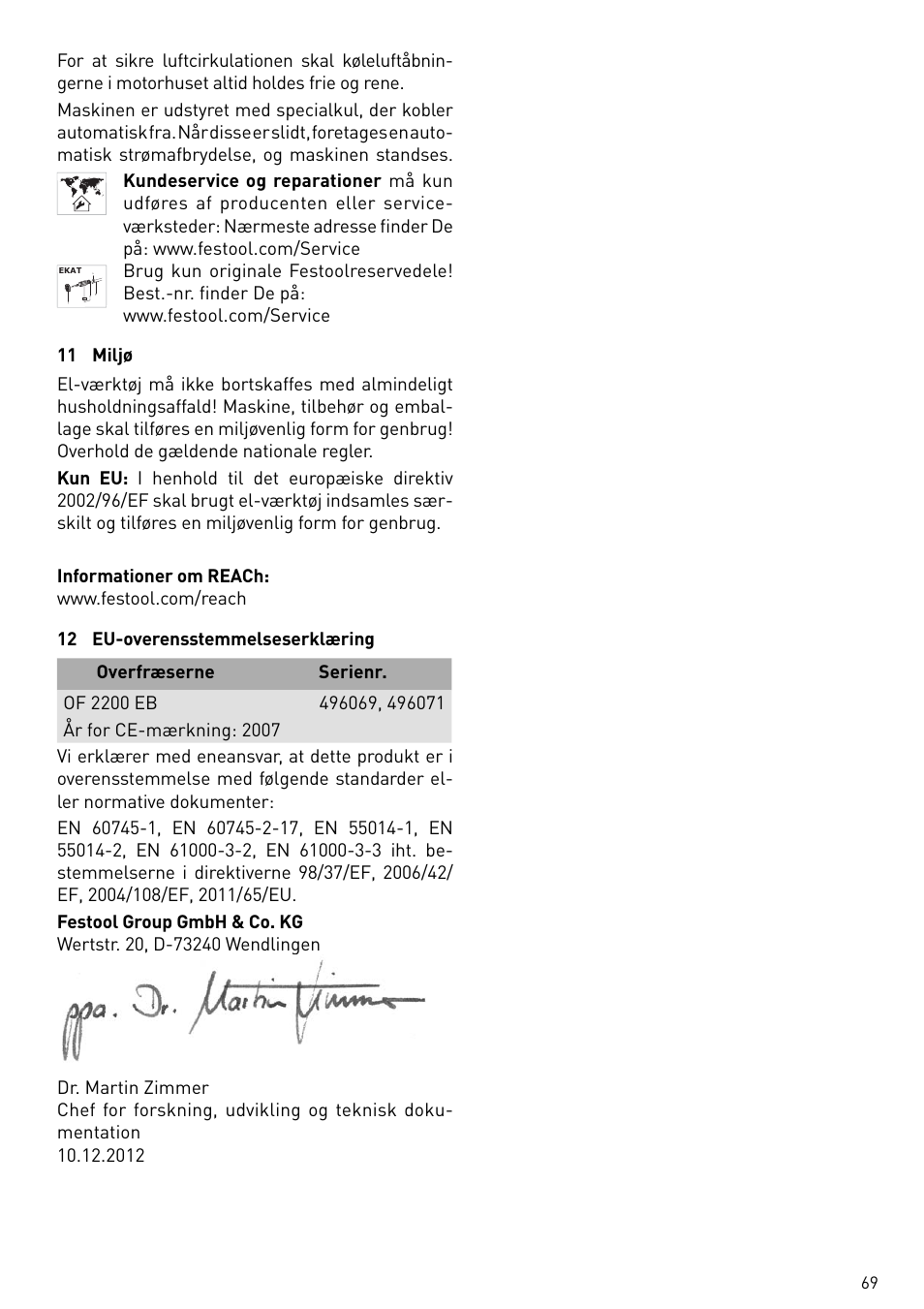 Festool OF 2200 EB User Manual | Page 69 / 116