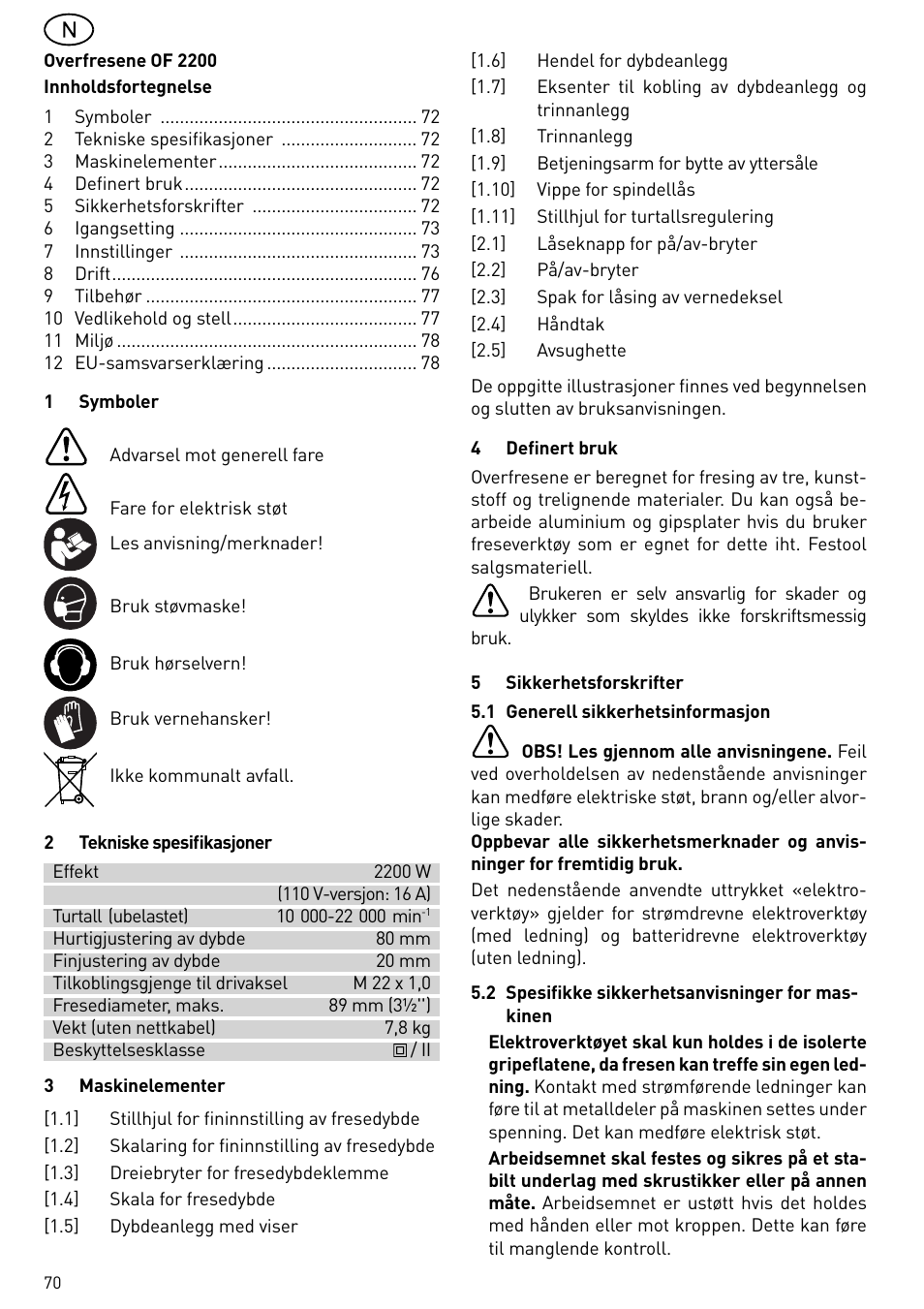 Festool OF 2200 EB User Manual | Page 70 / 116