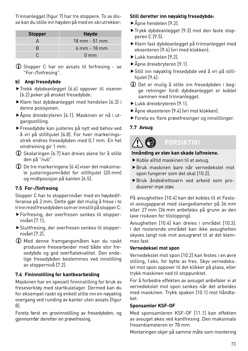 Forsiktig | Festool OF 2200 EB User Manual | Page 73 / 116