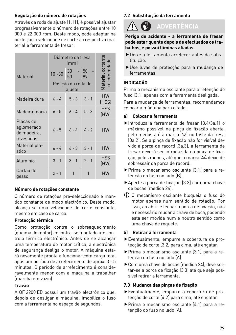 Advertência | Festool OF 2200 EB User Manual | Page 79 / 116