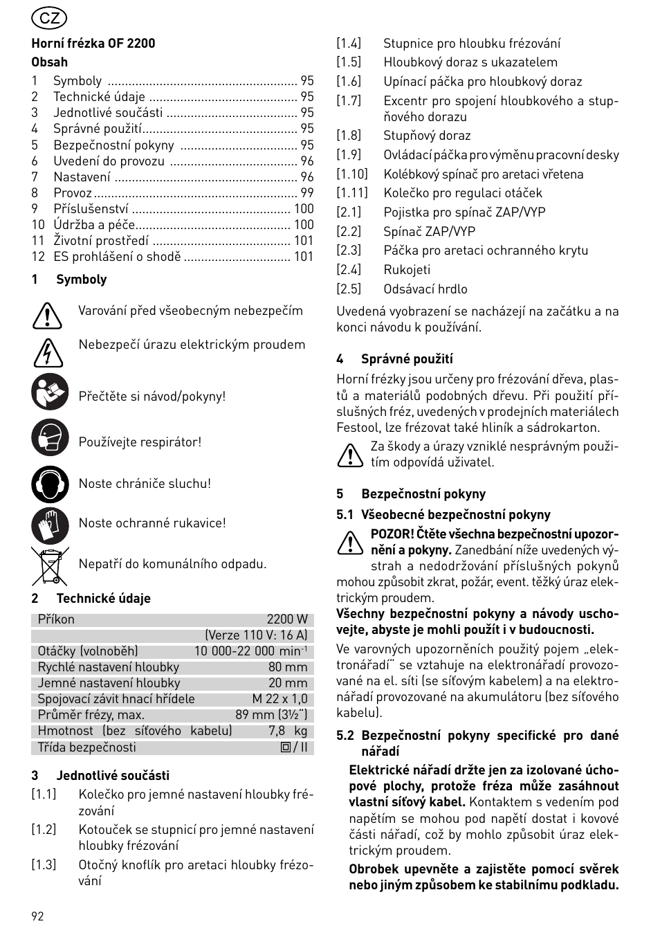 Festool OF 2200 EB User Manual | Page 92 / 116