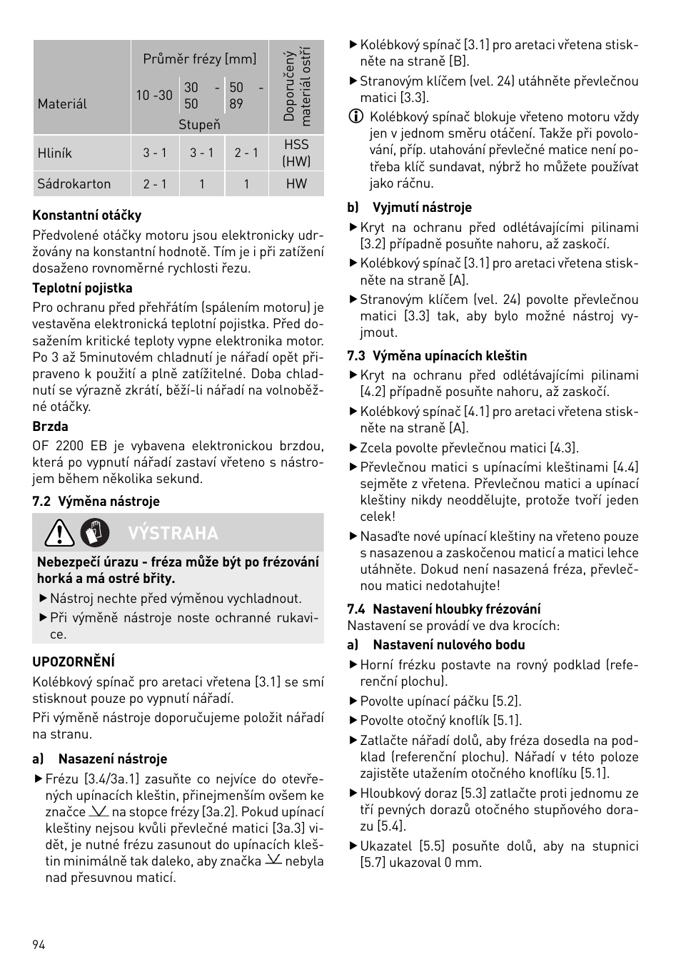 Výstraha | Festool OF 2200 EB User Manual | Page 94 / 116