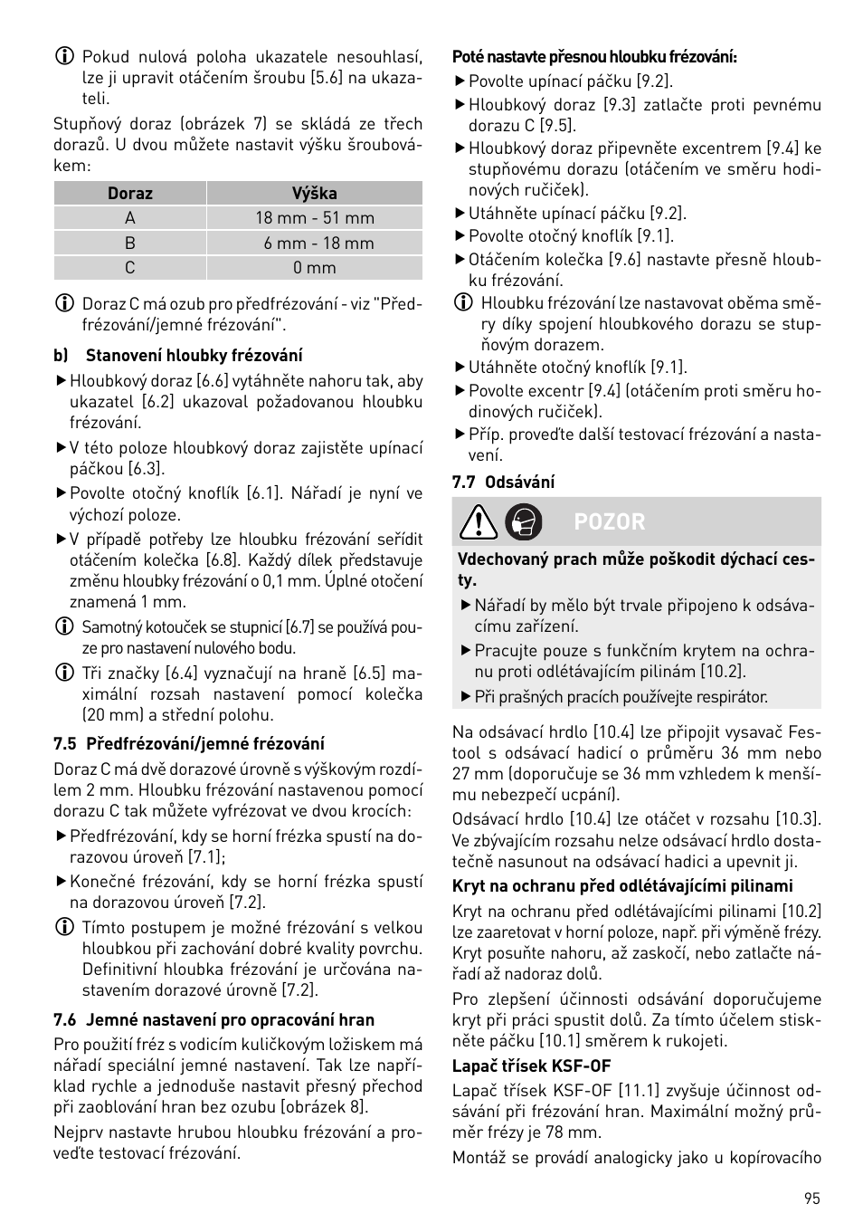 Pozor | Festool OF 2200 EB User Manual | Page 95 / 116