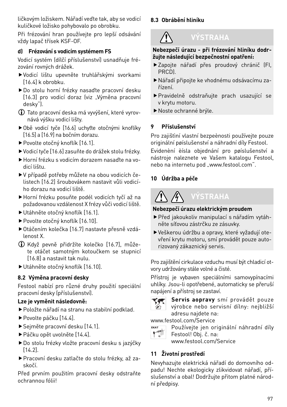 Výstraha | Festool OF 2200 EB User Manual | Page 97 / 116