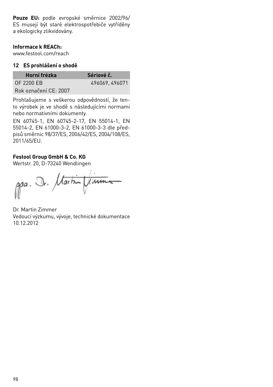 Festool OF 2200 EB User Manual | Page 98 / 116