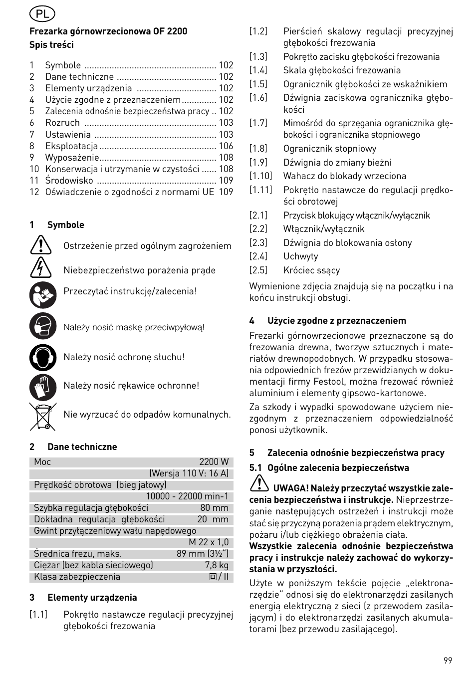 Festool OF 2200 EB User Manual | Page 99 / 116
