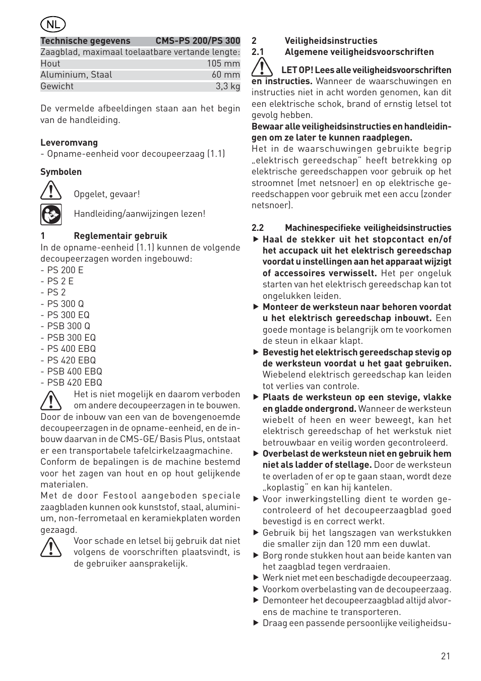 Festool CMS PS 300 User Manual | Page 21 / 48