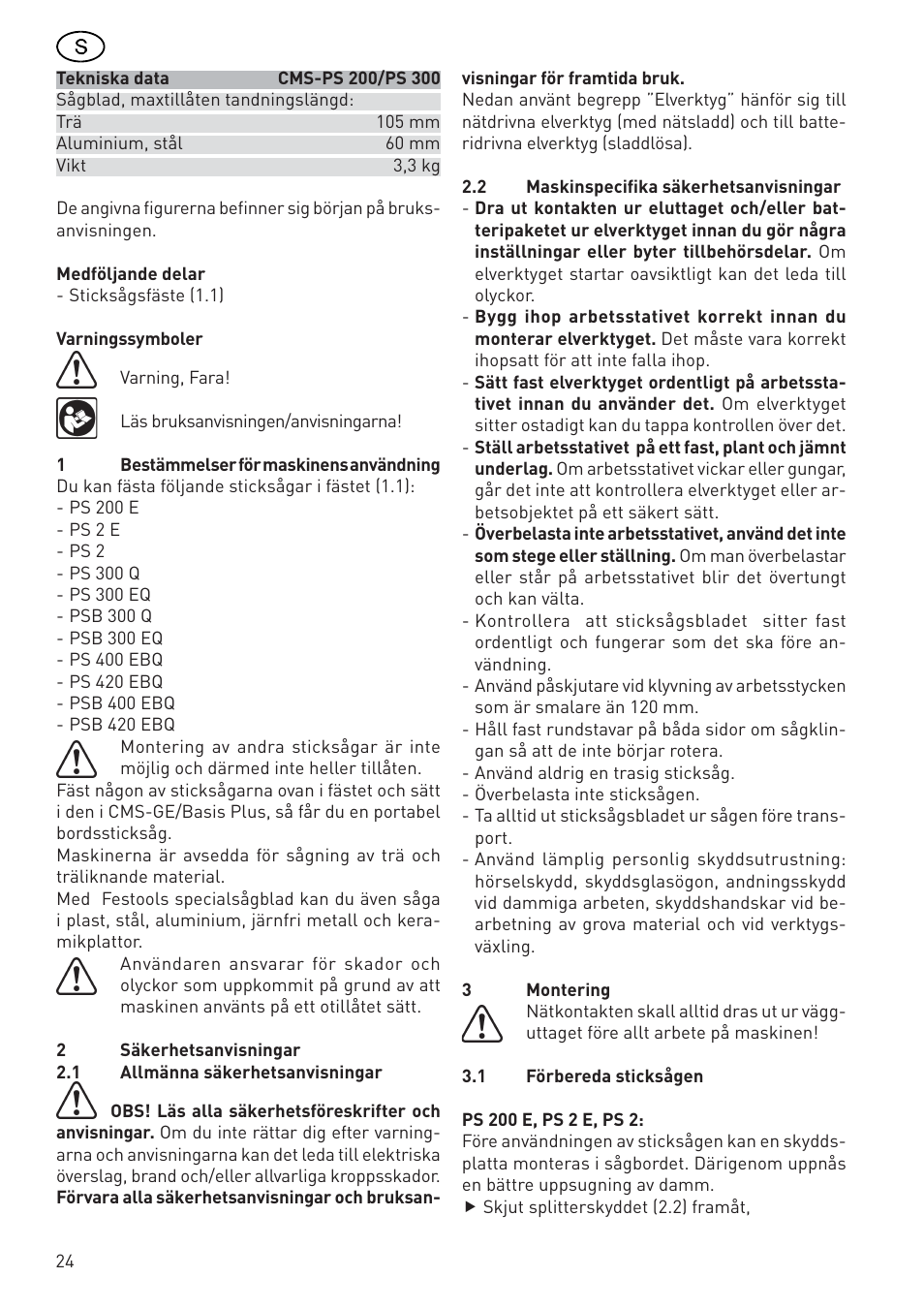 Festool CMS PS 300 User Manual | Page 24 / 48