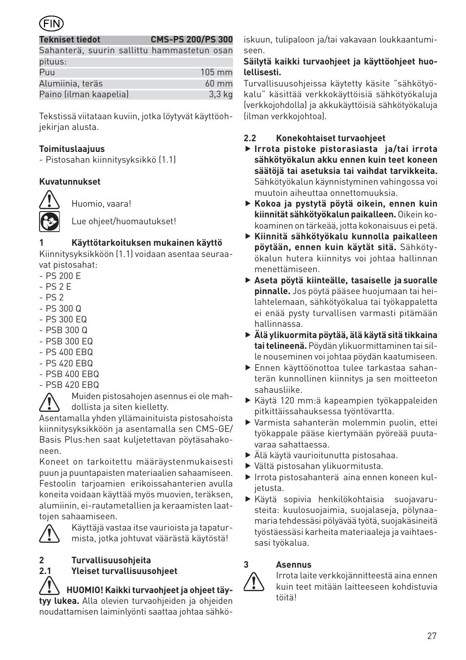 Festool CMS PS 300 User Manual | Page 27 / 48