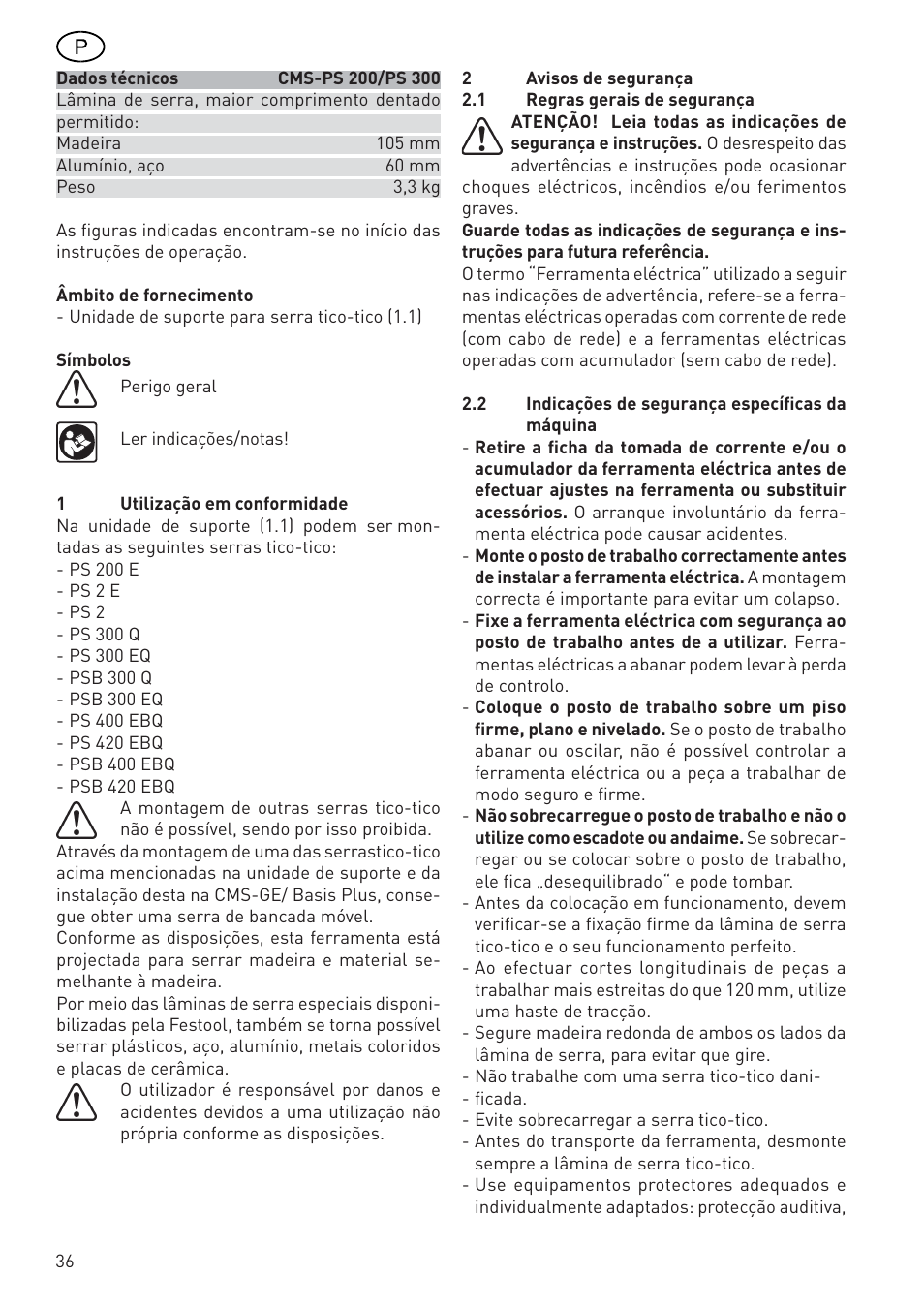 Festool CMS PS 300 User Manual | Page 36 / 48