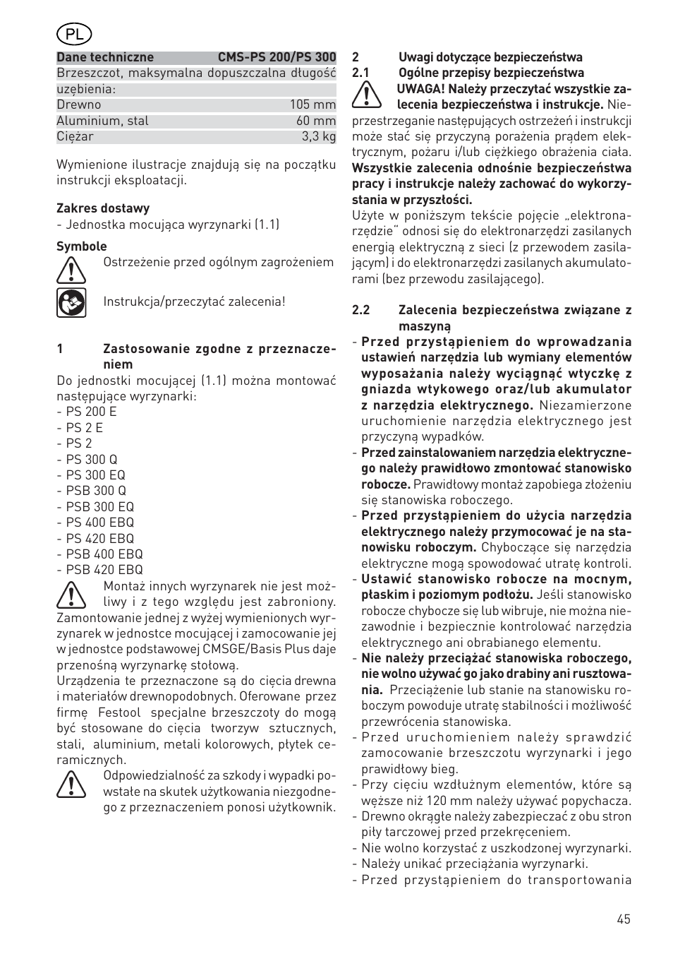 Festool CMS PS 300 User Manual | Page 45 / 48