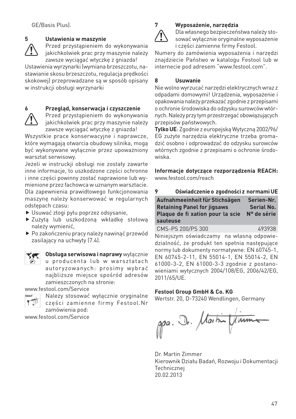 Festool CMS PS 300 User Manual | Page 47 / 48