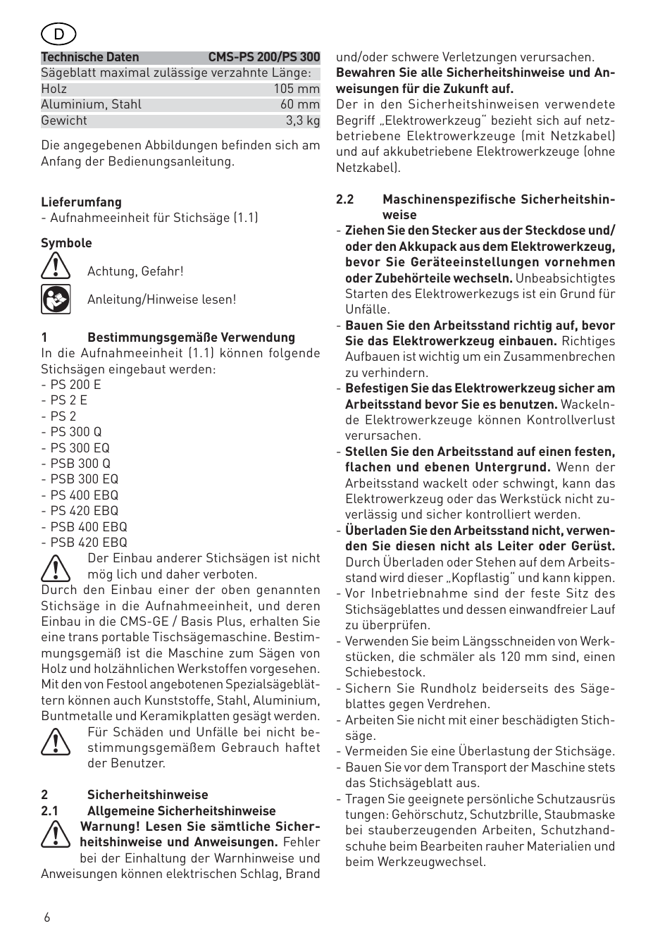 Festool CMS PS 300 User Manual | Page 6 / 48