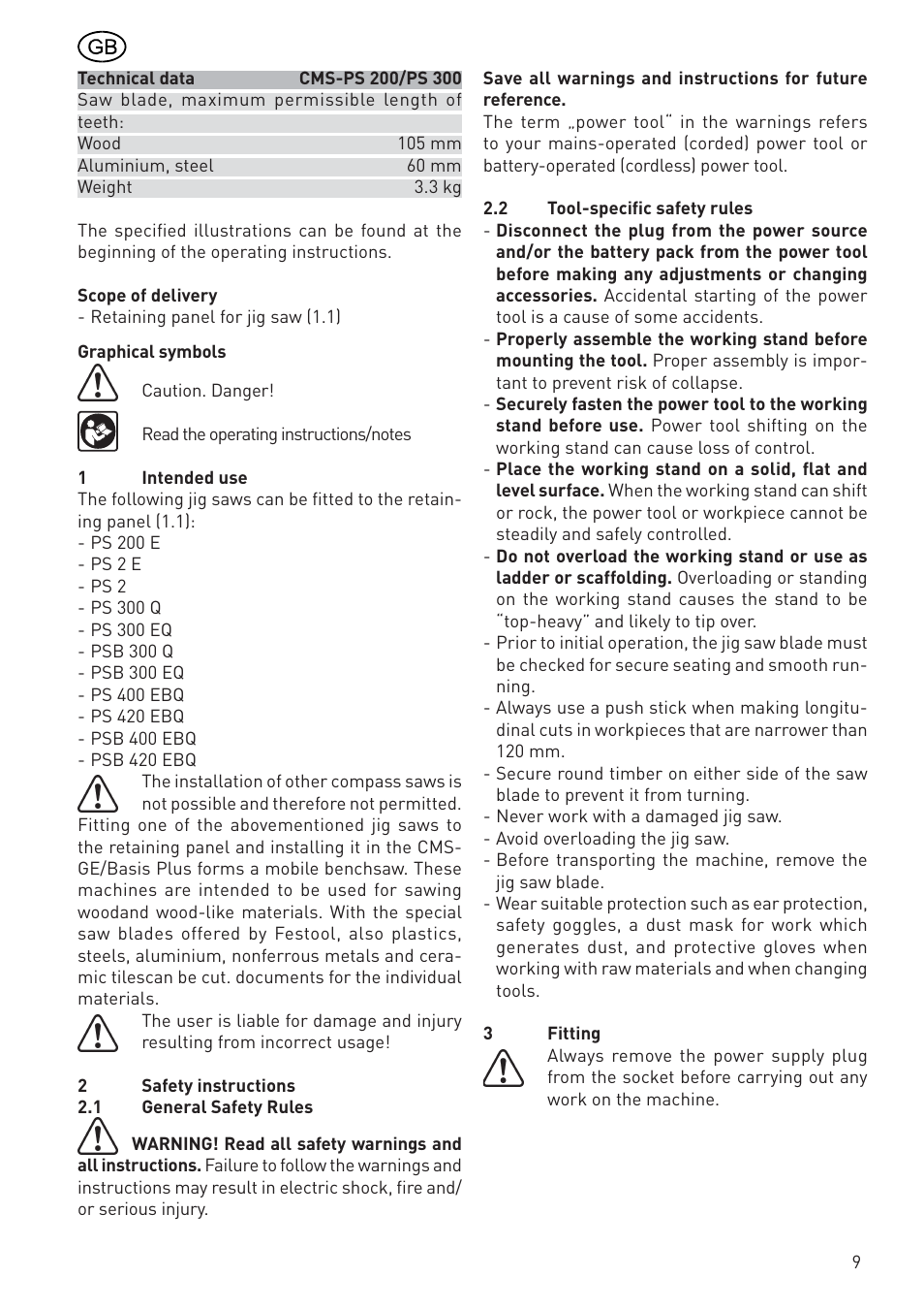 Festool CMS PS 300 User Manual | Page 9 / 48