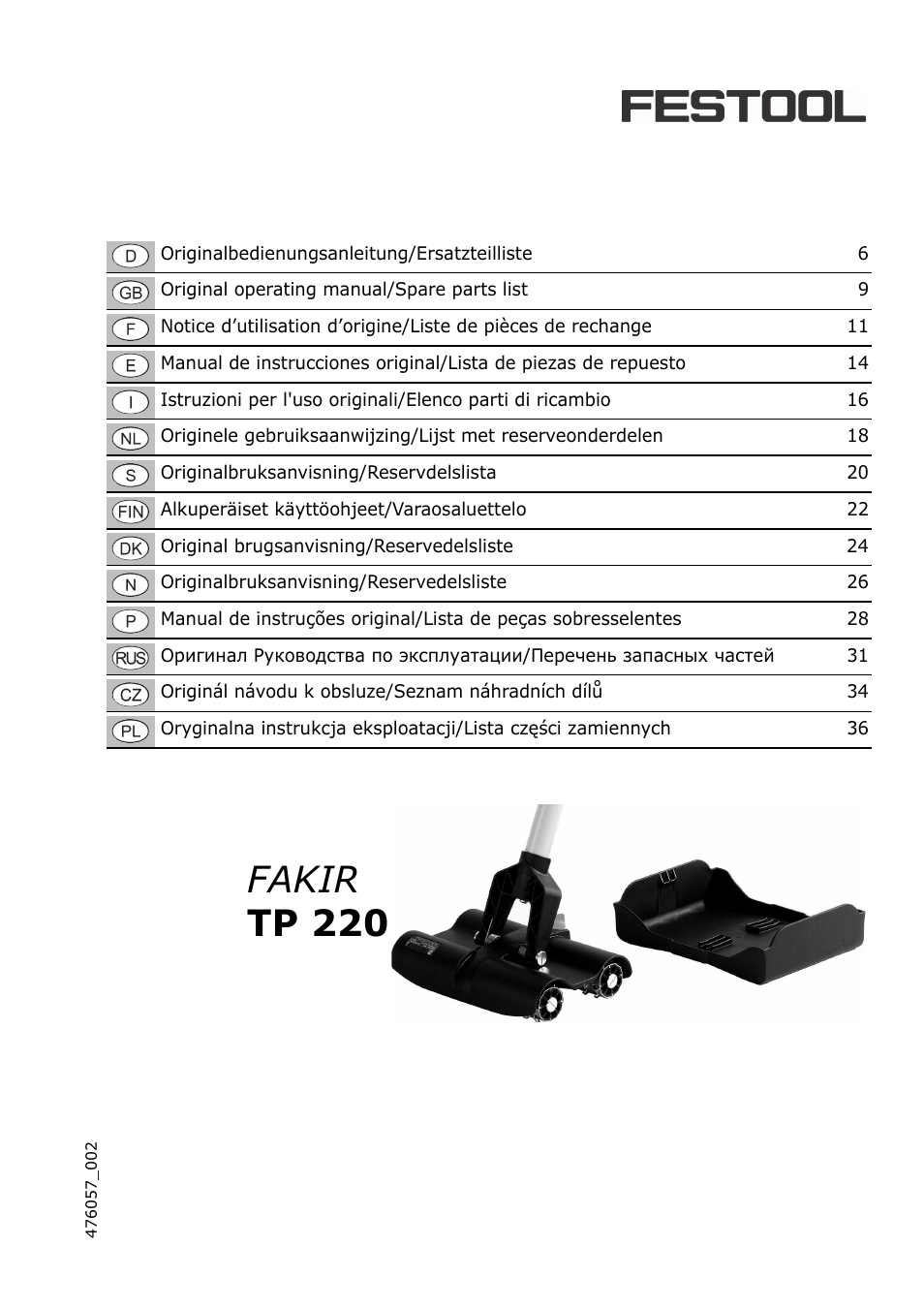 Festool TP 220 User Manual | 38 pages