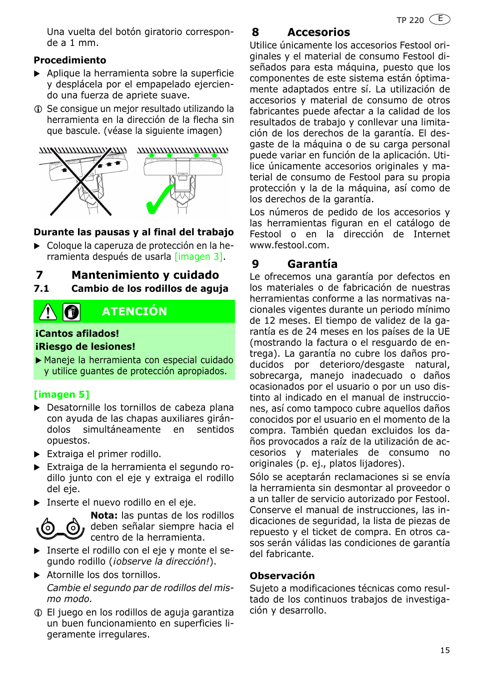 Festool TP 220 User Manual | Page 15 / 38